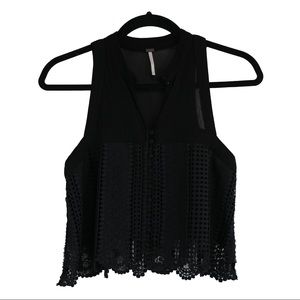 Free People Black Knit Button Top